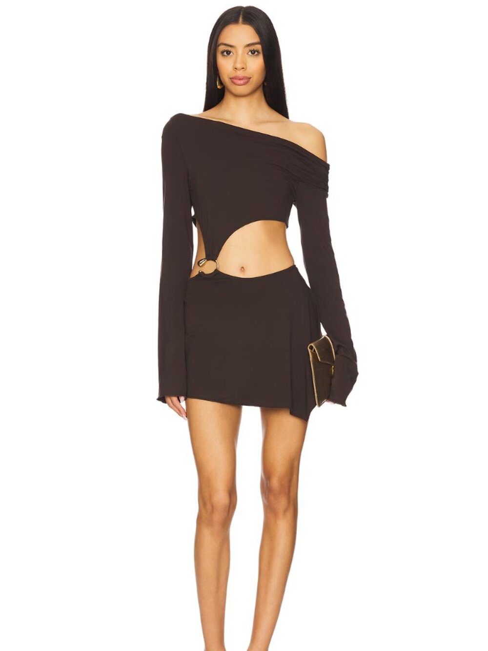 Jaded London Trim Asymmetric Dress in Brown US 8 / UK 12